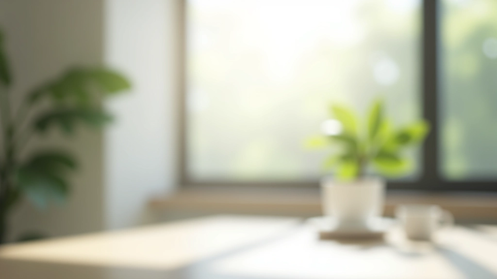 Peaceful office workspace showing natural elements like plants and natural light creating calm environment