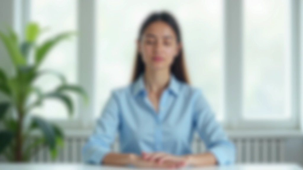 Person at desk practicing box breathing technique with calm focused expression